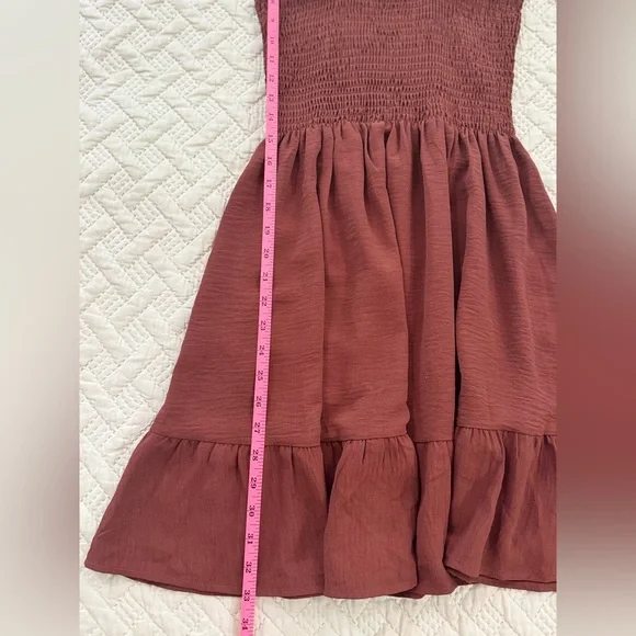 Boho Ruffled Square-Neck Smocked Mini Dress, Soft-Rust Colored, Size XS - Picture 5 of 9